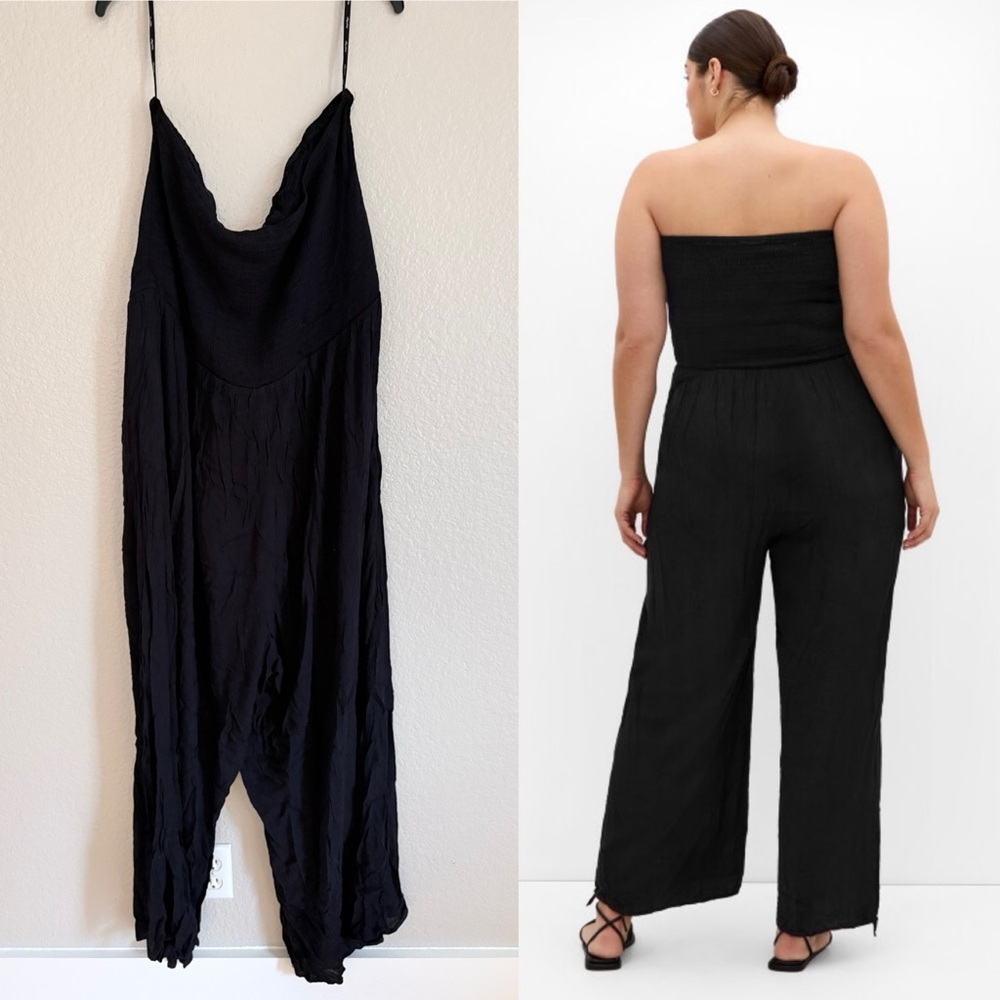 City Chic Smocked Plus Size Black Strapless Jumpsuit - Picture 2 of 4